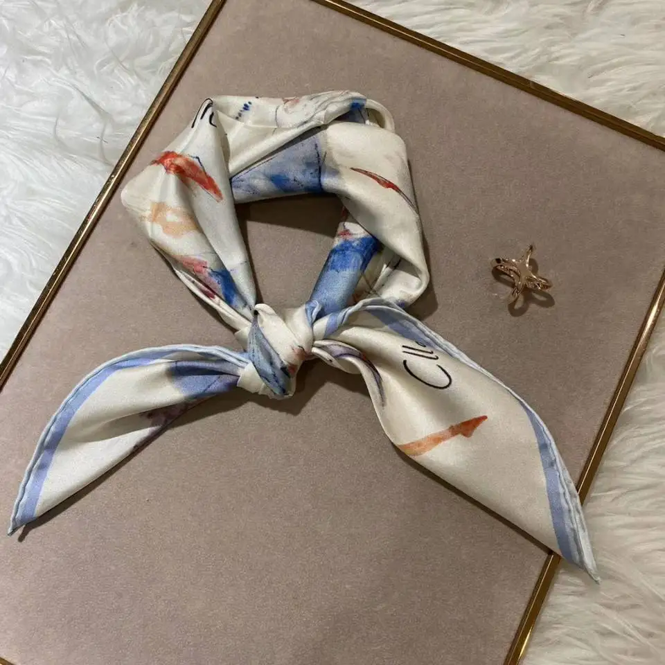 [BYSIFA] New Elegant Blue White Silk Scarf Summer Fashion Ballet Girl Pattern Pure Silk Square Scarves Head Accessories 70*70cm