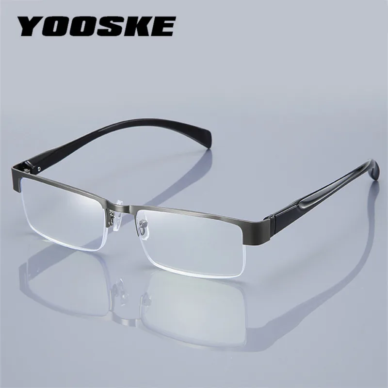 YOOSKE Anti Blue Light Reading Glasses Men Half Frame Resin Aspheric Glasses Presbyopic Eyewear Lenses +1.0 +1.5 +2.0 +2.5