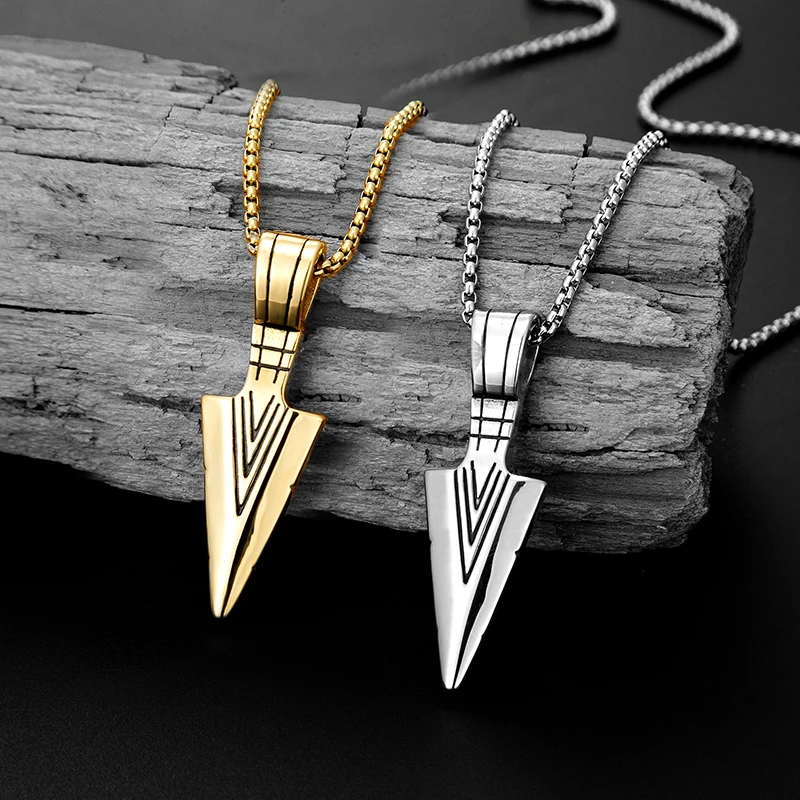 New Men Trend Stainless Steel Viking Arrow Pendant Necklace Man Woman Fashion Punk Party Long Chain For Boyfriend Jewelry Chain
