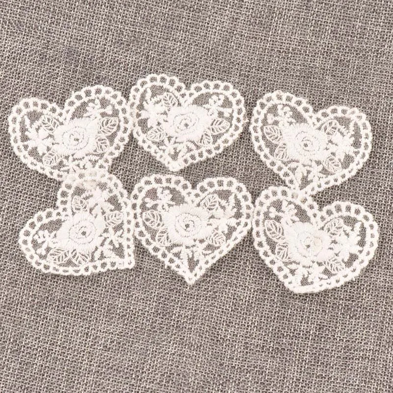 10Pcs Heart Embroidery Lace Applique Mesh Trim White Patch For Garment Accessories Decoration Sew On Guipure Lace Fabric c0991