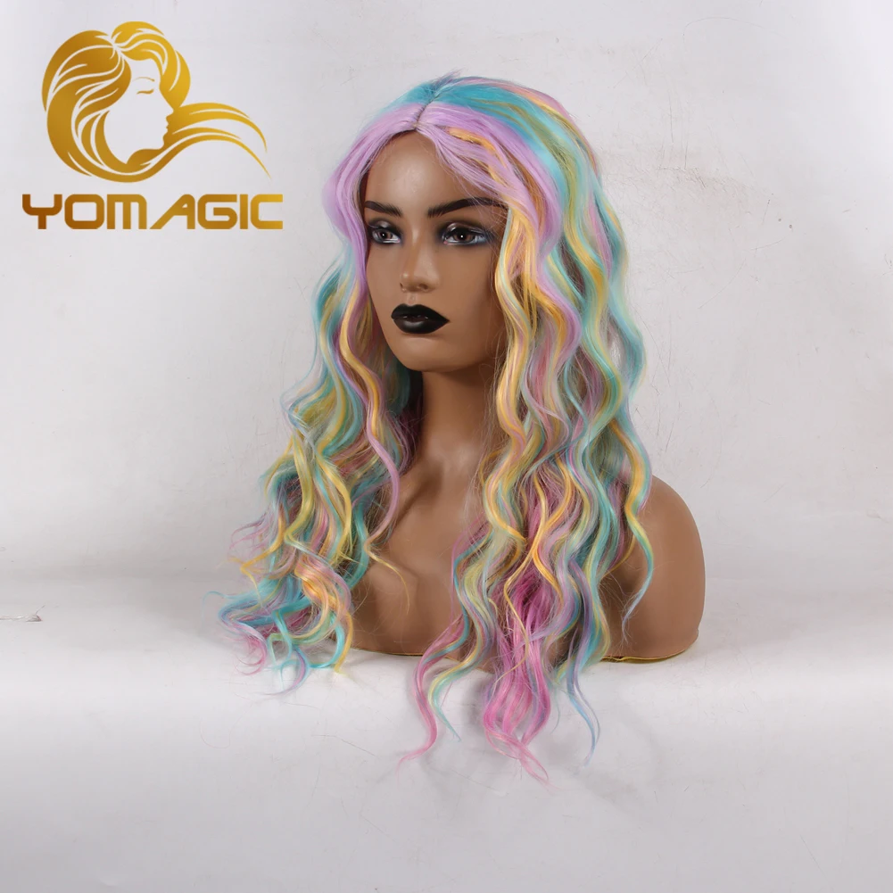 YOMAGIC Full เครื่องวิกผมสังเคราะห์วิกผมยาว Wavy ผมวิกผมทนความร้อน Wigs Hair Wigs สำหรับผู้หญิง