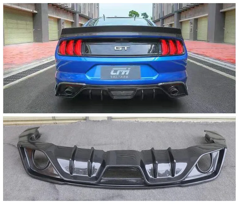 Carbon Fiber Material Rear Bumper Lip Auto Car Diffuser 2 Exhaust Tail Throat  For Ford Mustang 2018 2019