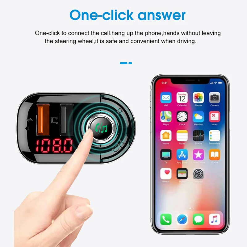 New Car Bluetooth 5.0 FM Transmitter Wireless Handsfree Audio Receiver Auto MP3 Player 5V/3.1A Dual USB Fast Charger