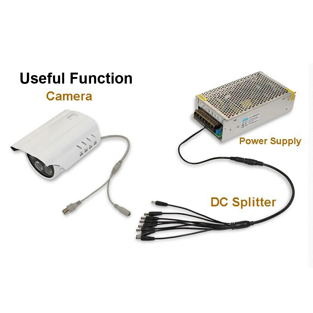 Adaptateur de répartiteur de voie 1 femelle à 2 4 8 mâle, câble de prise 5.5mm * 2.1mm pour la sécurité CCTV bande lumineuse LED