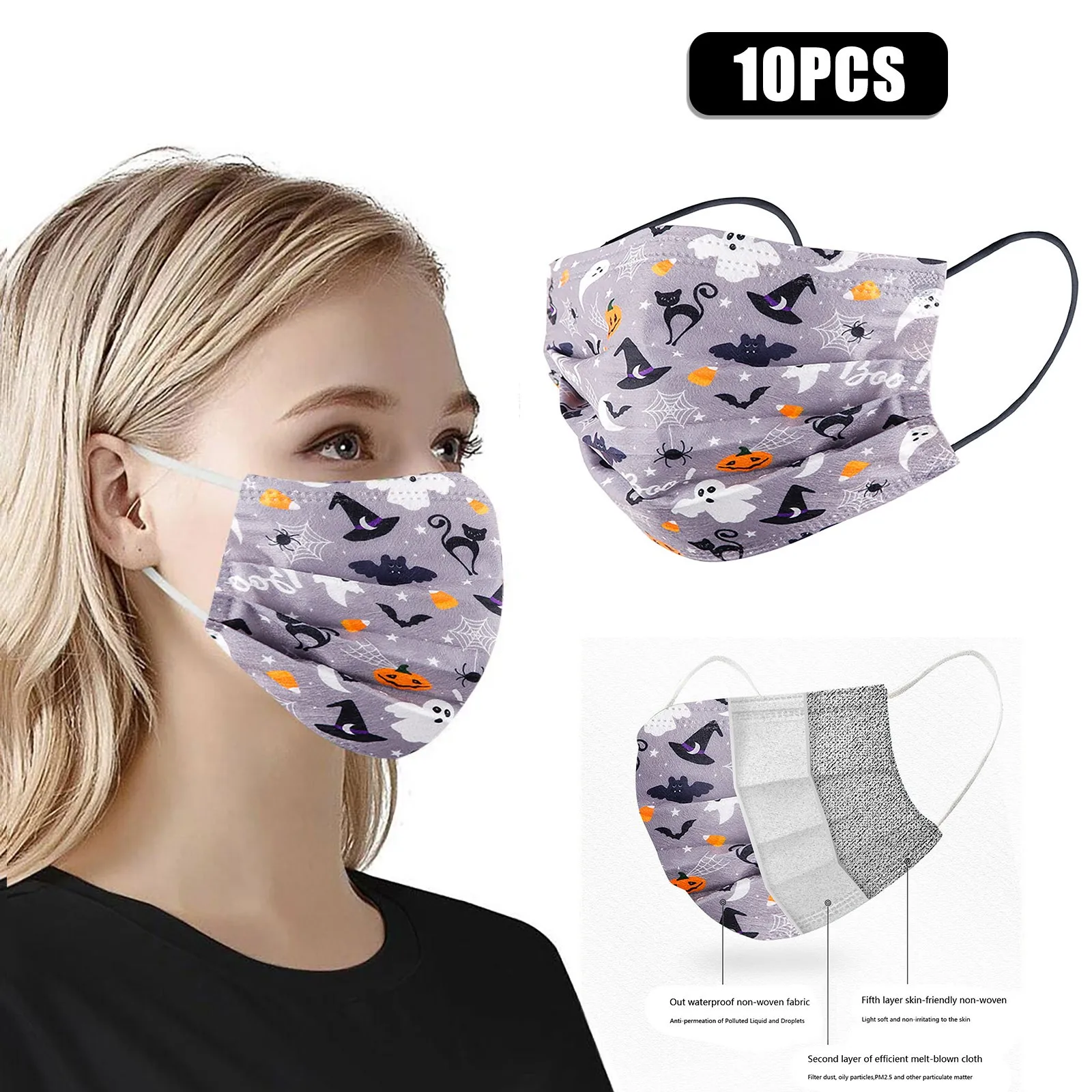 50/100pcs Halloween Cosplay Mascarillas Disposable Face Mask For Adult Print Face Masks Mascarilla Desechable Masque Jetables
