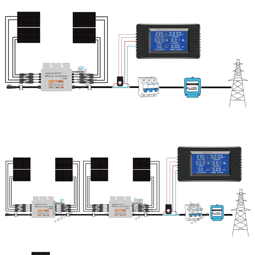 1200W 1400W Micro Solar Inverter 30V 36V Smart On Grid Tie Pure Sine Wave Inverter Support 110V 220V AC Grid and 4*350W Panel