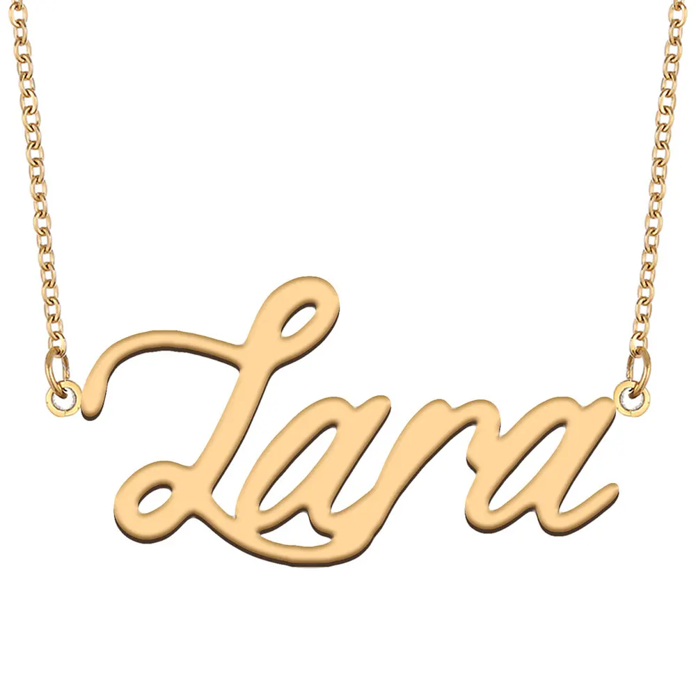 Lara Nameplate Necklace for Women Personalized Stainless Steel Jewelry Gold Plated Name Pendant Femme Mothers Girlfriend Gift