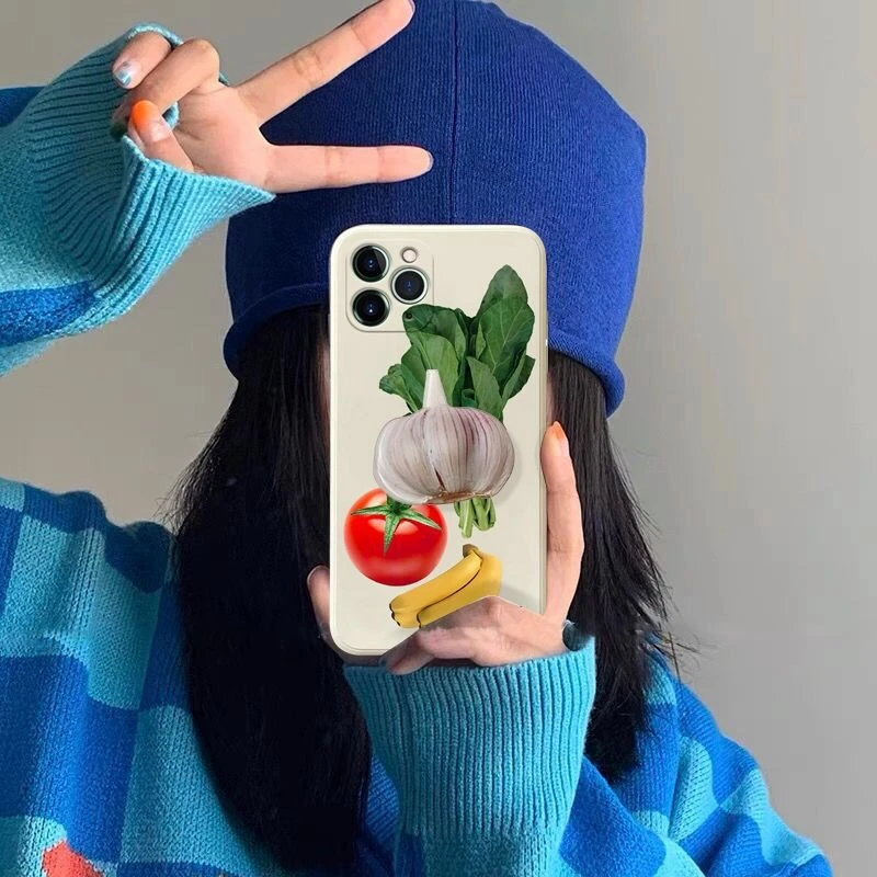 الخضروات الموز الطماطم ثلاثية الأبعاد الثوم حامل حامل الهاتف الغطاء الخلفي للقضية آيفون 12 mini 13 Pro Max XR X XS 8 7 Plus 6s 11 6