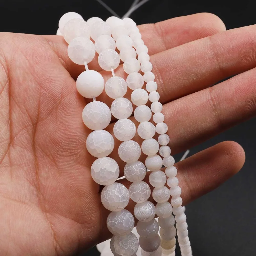 4 6 8 10 12 mm Natural Stone Frost Crab White Agates Round Spacer Loose Bead For Jewelry Making DIY Necklaces Bracelets Strand image 6
