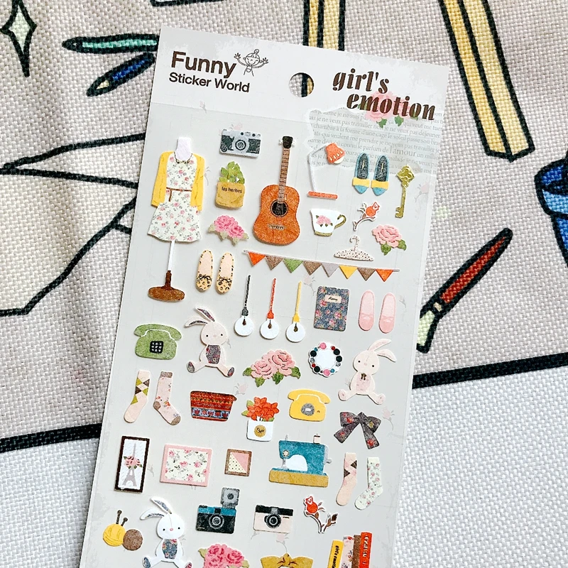 FUNNY Girl\'s Emotion Scrapbooking Sticker Cute Skirt Camara Shoes Rabbit Guitar Cutting Die Journal Diary DIY Decoration