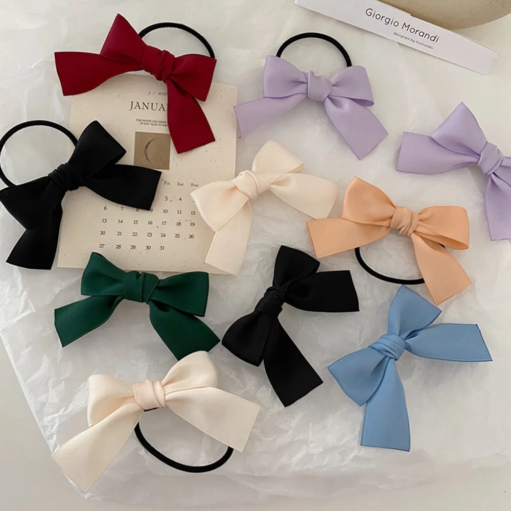 Women Hair Accessories Rubber Bands Tiara Satin Ribbon Hair Bow Elastic Hair Band Rope Scrunchies Ponytail Holder Gum for Girls