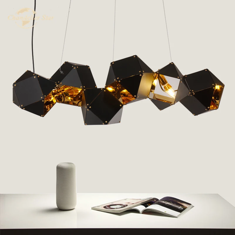 

Industrial LED Chandeliers Lighting Nordic Vintge Black Irregular Geometrical Lamps Bedroom Living Room Loft Dining Room Lights