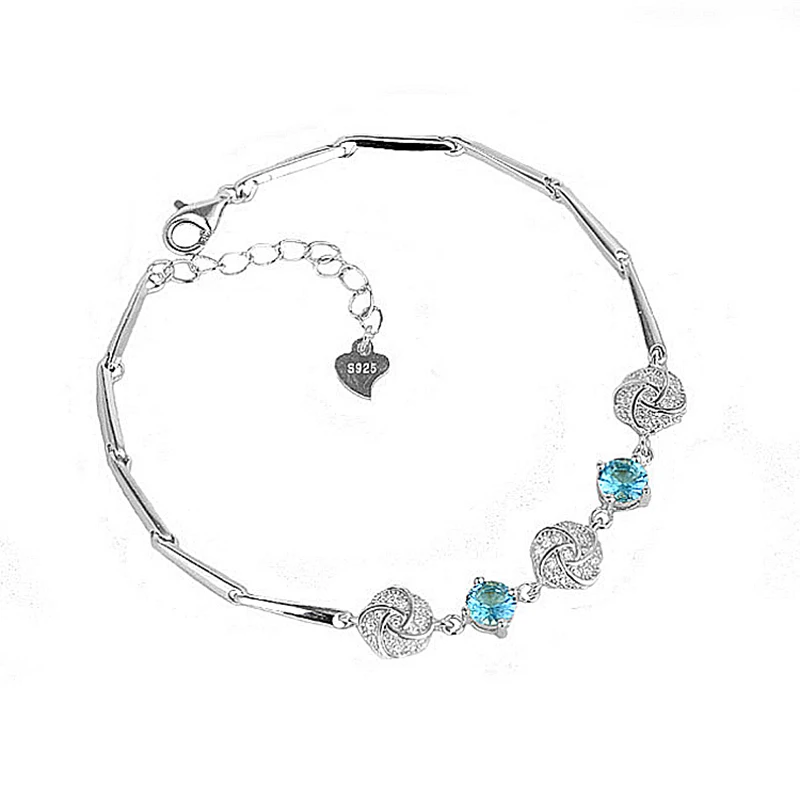 20 pcs/ Lot 925 Silver Cute Flower Bracelet Clear Purple Blue Crystal For Decoration Bracelet Chain