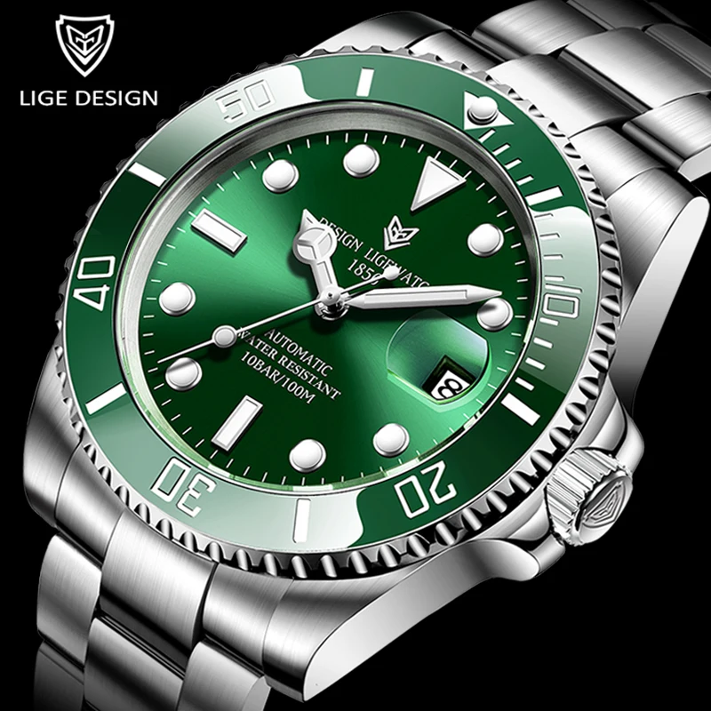 

2024 LIGE New Watch Men Automatic Mechanical Tourbillon Clock Fashion Sport Diving Watch 100ATM Waterproof Luminous Watches Mens