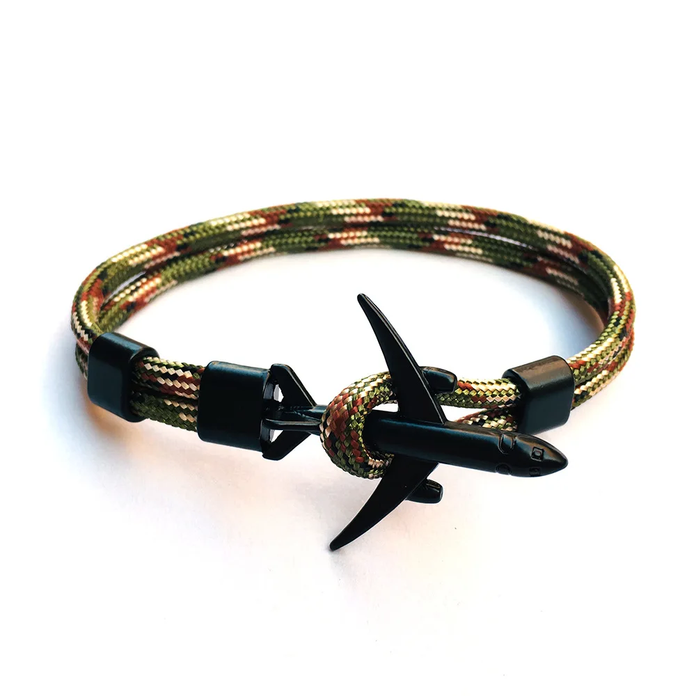 Fashion Airplane Anchor Bracelets Men Charm Rope Chain Paracord Bracelet Male Women Air Plane Style Braided Bracelet Sport Hook