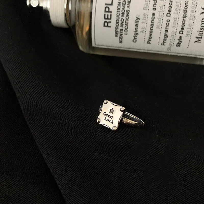 LIVVY Silver Color New Trendy Simple Ring for Women Fashion Creative Letter Square Lock Ring Birthday Party Jewelry Gift