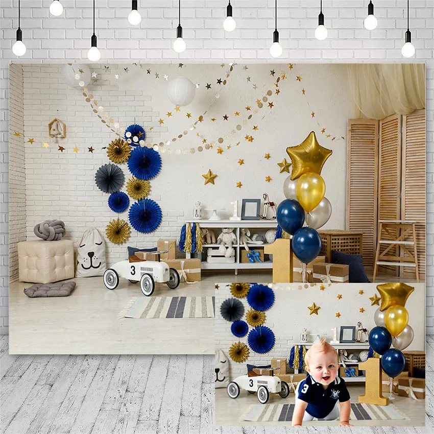 Avezano Backdrops Birthday Party Baby Shower Golden Blue Balloons Star Origami Flowers Decor Photography Background Photo Studio