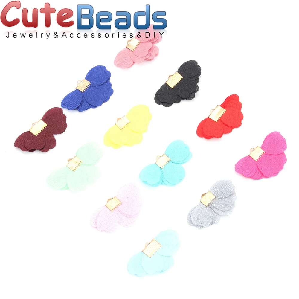 

36MM 12Pcs/lot Cloth Butterfly Tassel Findings Mix Color Charms Pendant Drop Earring DIY Graft Jewelry Making