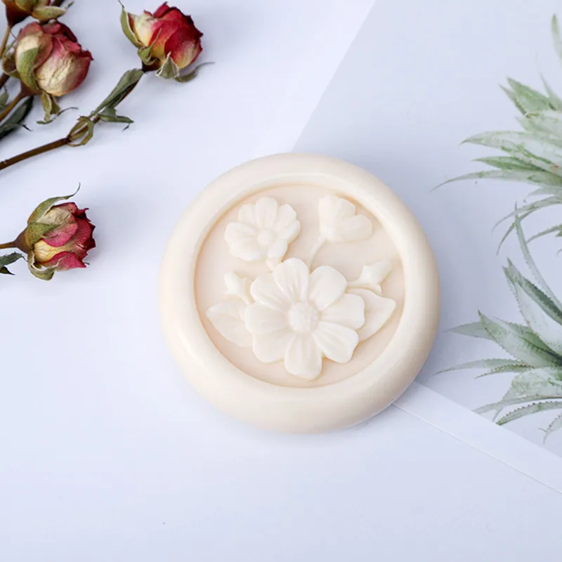 Round Soap Mold with Flower Pattern Very Flexible Silicone Mold for Handmade DIY Soap Making Candle Making Resin Crafts Mould