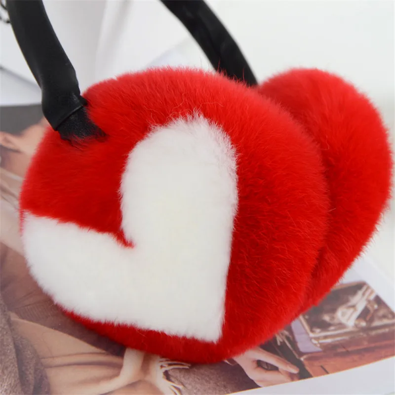 100% Natural Rex Rabbit Fur Earmuffs Female Autumn And Winter Warm Earmuffs Real Fur Fashion Love Earmuffs Gifts For Girls