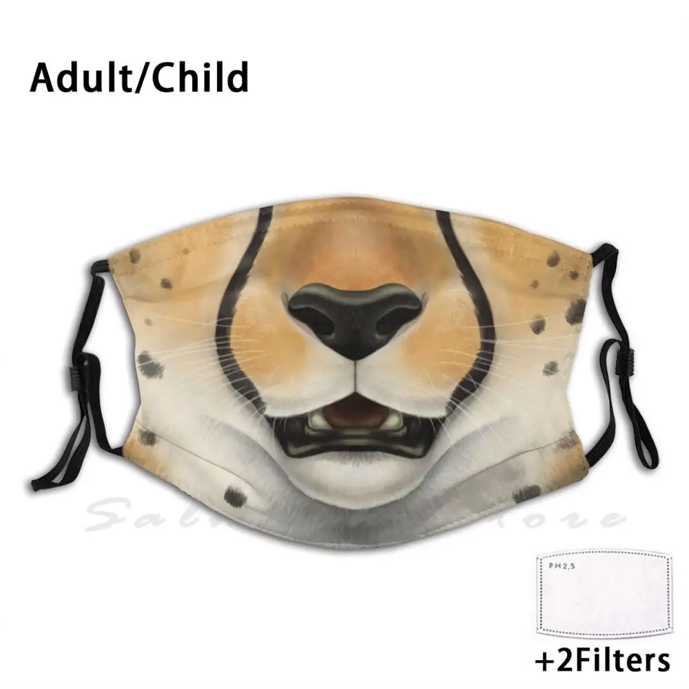 

Cheetah Face Funny Print Reusable Pm2.5 Filter Face Mask Cheetah Cat Spotted Spots Spotty Feline Face Animal Anthro Furry Mask