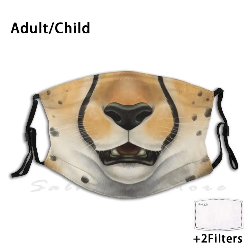 Cheetah Face Funny พิมพ์ Reusable Pm2.5กรองหน้ากากปิดหน้า Cheetah Cat Spotted จุด Spotty แมวสัตว์หน้า Anthro Furry หน้ากาก