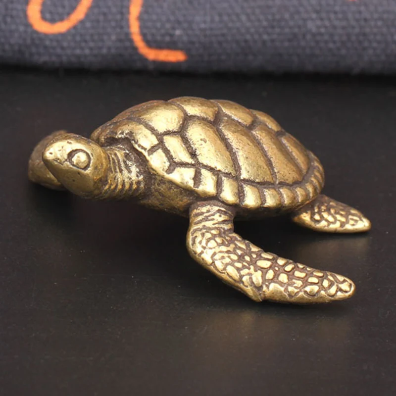 Черепаха из цельной латуни, маленькие украшения для гостиной, винтажные медные морские животные, миниатюрные фигурки, украшения для стола, бронзовые