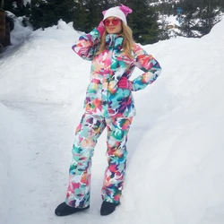 Conjunto de esqui impermeável para mulheres, snowboard, windproof snowsuit, jaqueta de esqui e calças, estampa moda