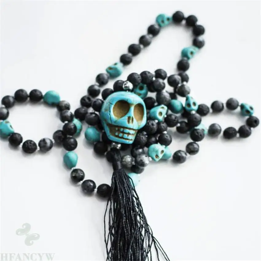 

8MM lava Stone Turquoise Gemstone Mala necklace Tassel 108 Beads energy yoga natural spirituality pray Bless Buddhist Chakas Men