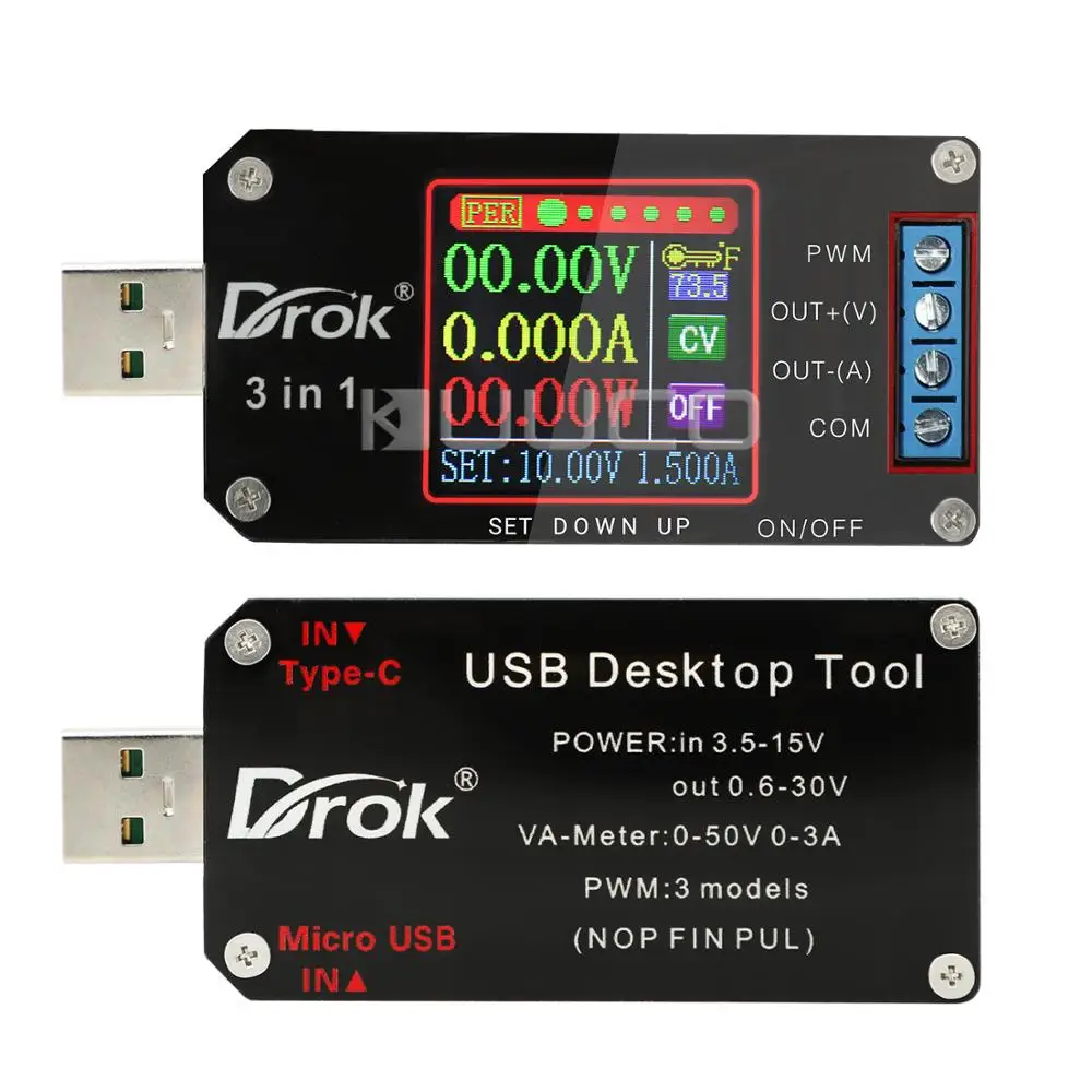 Imagem -02 - Verificador de Carregamento do Impulso do Fanfarrão da Tela Colorida de Usb de Drok a 0.6v30v 2a 15w Módulo Numérico da Fonte de Alimentação da Tensão de Controle dc 3.5v15v do