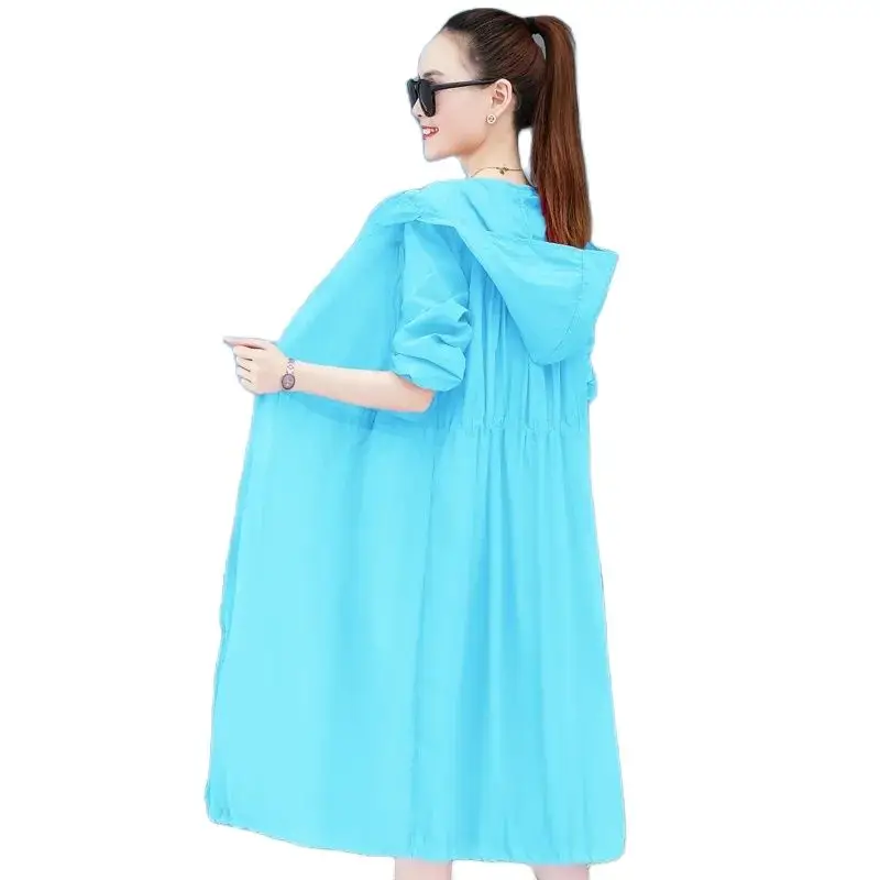 

Women's Sun Protection Clothing 2023 New Mid Long Receive Waist All-Match Long Sleeve Zip Hood Summer Sunscreen Clothes Ins Tide