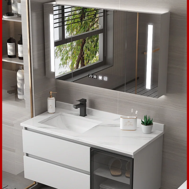 Nordic Modern Light Luxury Stone Plate Integrated Bathroom Bathroom Cabinet Combination Bathroom Wash Basin Wash Inter-Platform