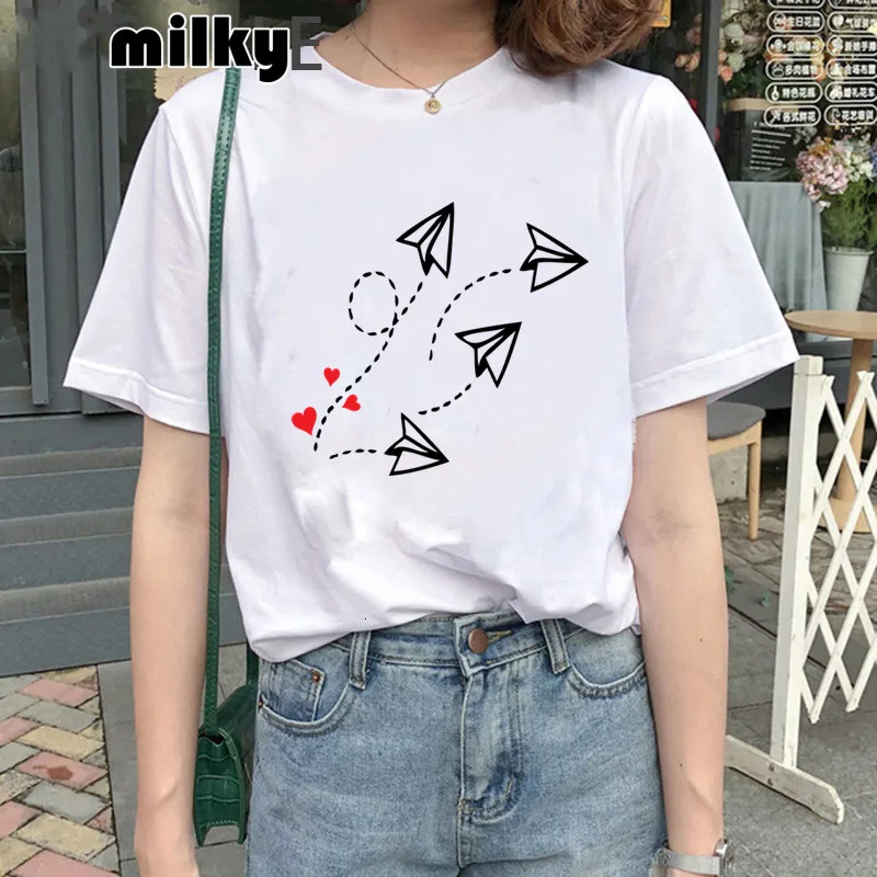 Cartoon NEW Airplane Letter Print Women tshirt Casual Funny t shirt For Lady Girl Top Tee Hipster White Graphic Tee