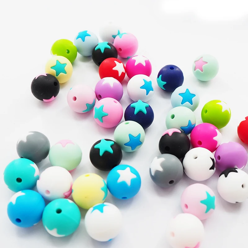 

Chenkai 10PCS Silicone Star Teether Beads Round Shaped Teether Beads Baby Chewable Pacifier For DIY Bracelet Necklace Chain