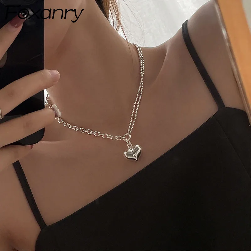 FOXANRY Stamp Asymmetric Chain Necklace for Women Trendy Elegant Charming Creative LOVE Heart Party Jewelry Gifts