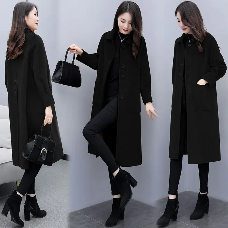 

Single Breasted Long Wool Coat Womens 2024 Winter Cashmer Outerwear Lady Loose Solid Vintage Femmino Warm Woolen Jacket Clothing