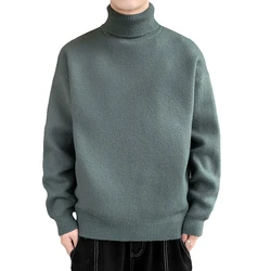 Men Autumn Winter Solid Color Thick Knit Sweater Men Long Sleeve Turtleneck Pullover Male Warm High Neck Knitwear M-3XL