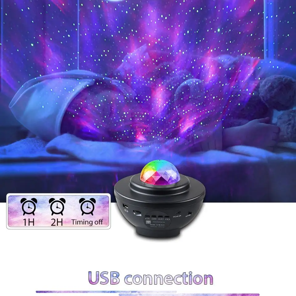 LED Star Light Projector Rotating Ocean Wave Night Lights Starry Sky Galaxy Light Bluetooth Music USB Nebula Lamp