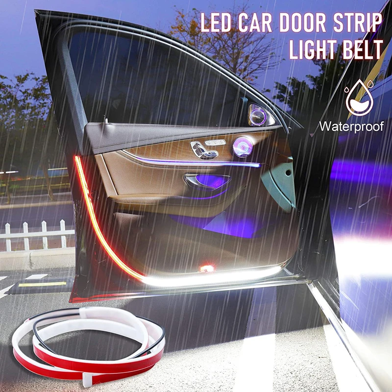 LED Car Door Welcome Light Safety Warning Streamer Lamp Strip 120cm Waterproof Auto Decorative Red White Atmosphere Lamp