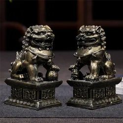 2 pz leoni cinesi statue di Buddha ornamenti in bronzo pietra di giada artificiale Fu Foo cani scultura figurine statue decorazione della casa