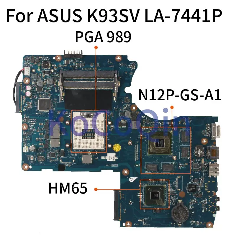 K93SV For ASUS K93SV K93SM K93S K93 X93S X93SV GT540M 1GB Laptop Motherboard PBL80 LA-7441P N12P-GS-A1 HM65 DDR3 Mainboard