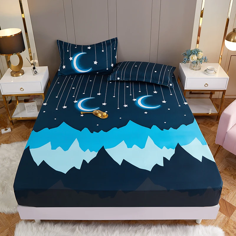 1pc 100% polyester printing bed mattress set with four corners and elastic band sheets hot sale(pillowcases need order)