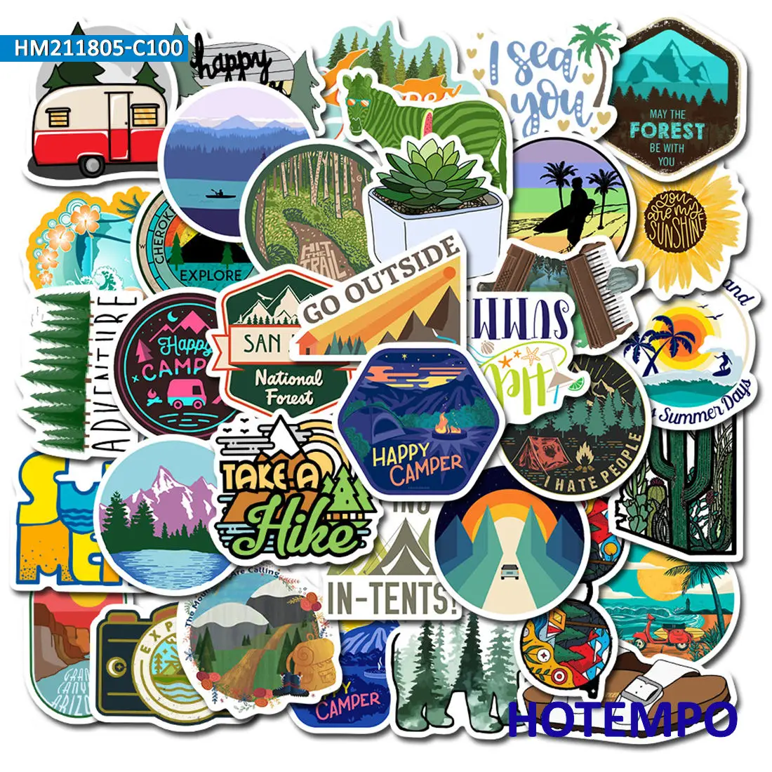 50/100PCS Travel Stickers Wild Adventure Camping Climbing Hiking Outdoor Trip Decals for Laptop Luggage Bike Phone Sticker Toys