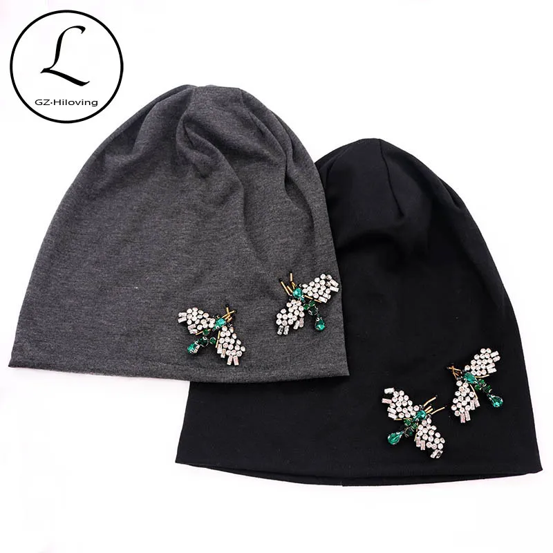 

GZhilovingL 2020 New Spring Women Bug Appliques Slouch Beanies Hats Thin Soft Cotton Skullies Hat And Caps Ladies Winter hats