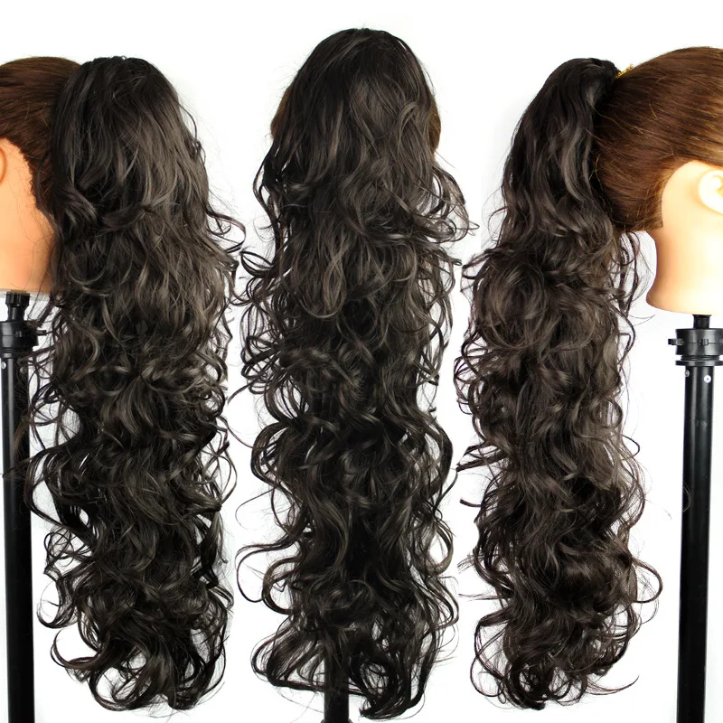 Extensions de Cheveux Synthétiques Longs Ondulés pour Femme, Fibre Haute Température, Pince à Griffe, Queue de Cheval, Tressage de Luxe, 76cm, 210g