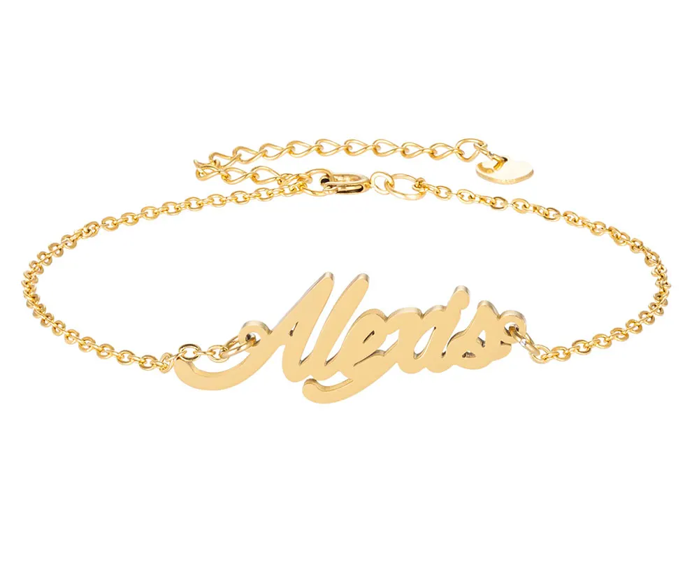 Alexis Name Charm Bracelets for Women Girl Stainless Steel Shiny Dainty Nameplate Pendant Femme Mother Girlfriend Jewelry Gift