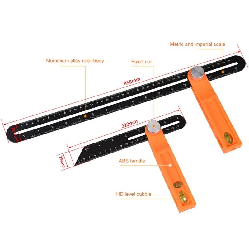 Angle Rulers Gauges Tri Square Sliding T-Bevel With Wooden Handle Level Measuring Tool Woodworking Ruler Gauge Protractor