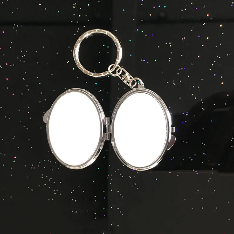 FREE SHIPPING 20pcs/lot Sublimation Blank Metal Makeup Mirror key chain Keyring DIY gift Both sides Print