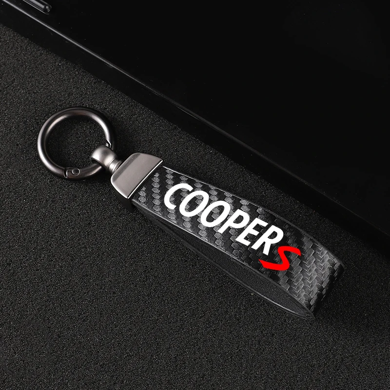 New fashion car carbon fiber leather rope Keychain key ring For Mini Cooper S JCW R55 R56 R50 R53 R60 F55 F56 Countryman WORKS