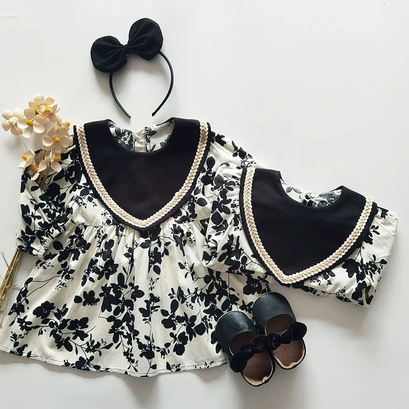 Kids Baby Girl Sister Dress Rompers Girl Long Sleeve Printing Dress Rompers Spring Autumn Baby Girl Newborn Rompers Clothes